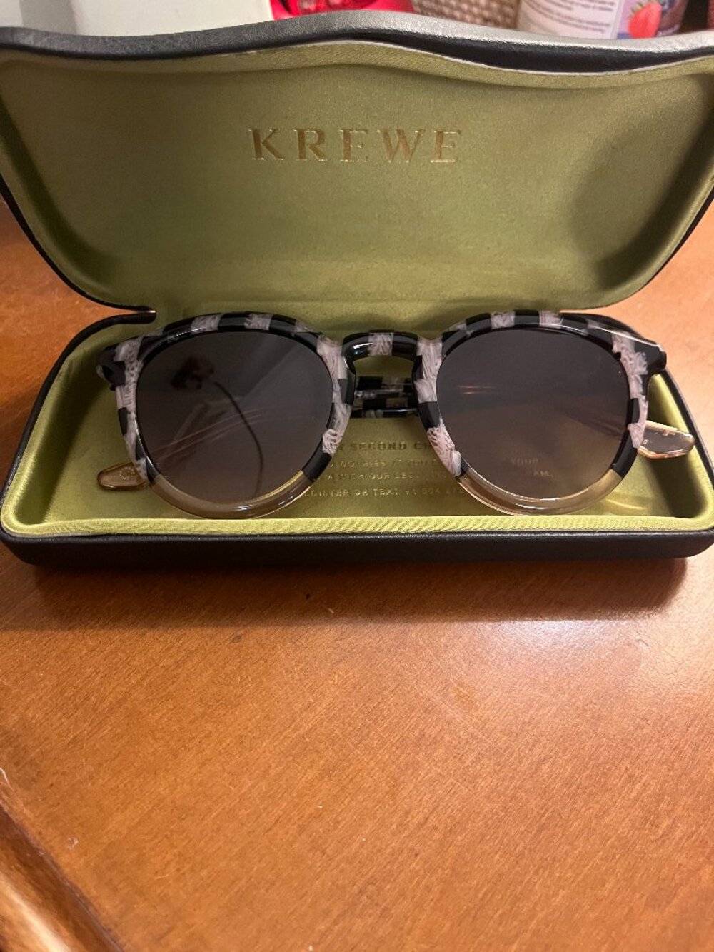 KREWE Round Sunglasses in Black and White Harlequin Acetate